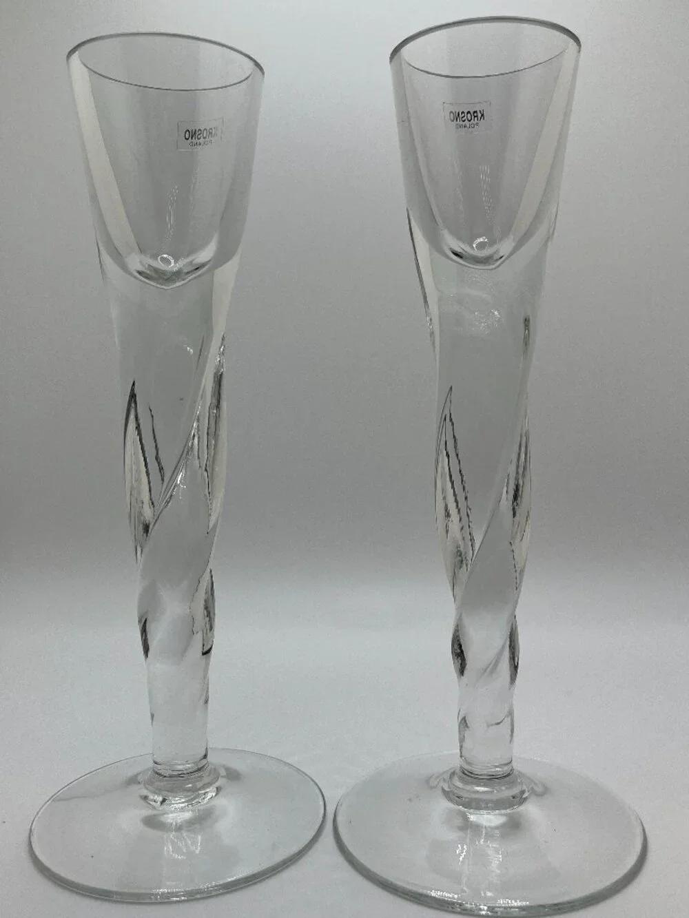 Crystal Krosno Spiral Twisted Candleholder Poland Clear Glass Taper Candlestick